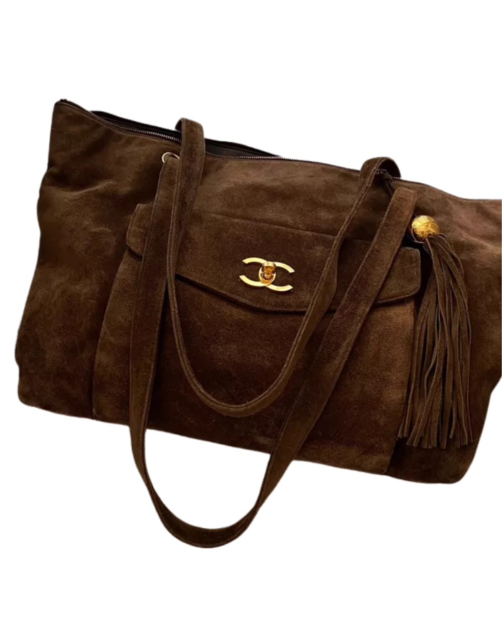 Chanel Chocolate Suede Vintage CC Tote