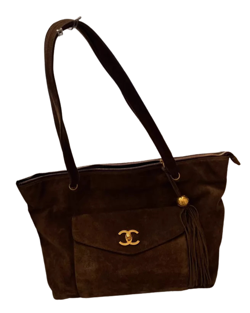 Chanel Chocolate Suede Vintage CC Tote