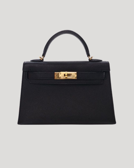 Hermès Mini Kelly 20 — Noir Chevre Leather, Gold Hardware